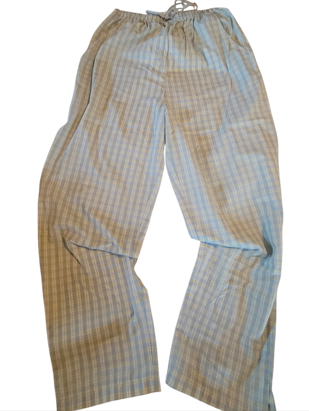 Casual 60% Cotton Lounge Summer Plaid Pants Yellow & Blue Size Medium - Picture 3 of 14